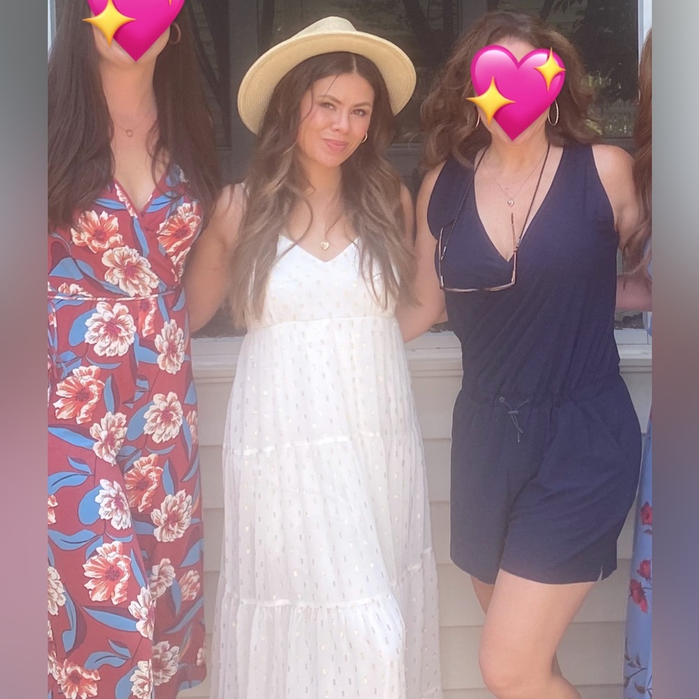 Express White Metallic Gold Flowy Maxi Dress - Picture 10 of 12